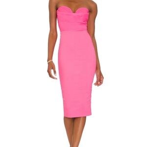 Elegant Strapless Pink Midi Dress